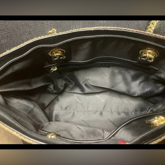 Calvin Klein Multi-Colored Straw Tote Bag Purse Gold Accents Casual-Dressy NWOT - Picture 4 of 11